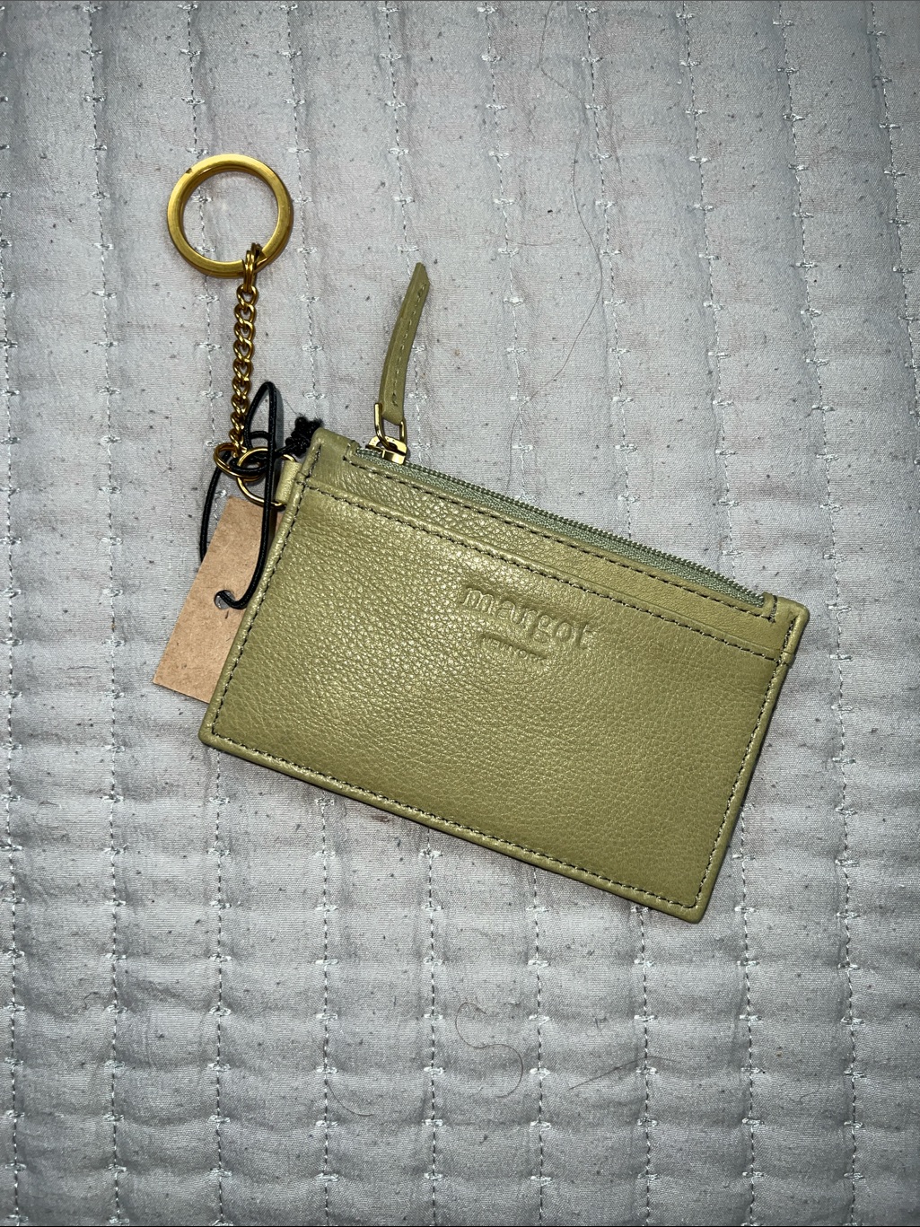 Madison Olive Green Leather Key  Card Holder With Gold Ring
